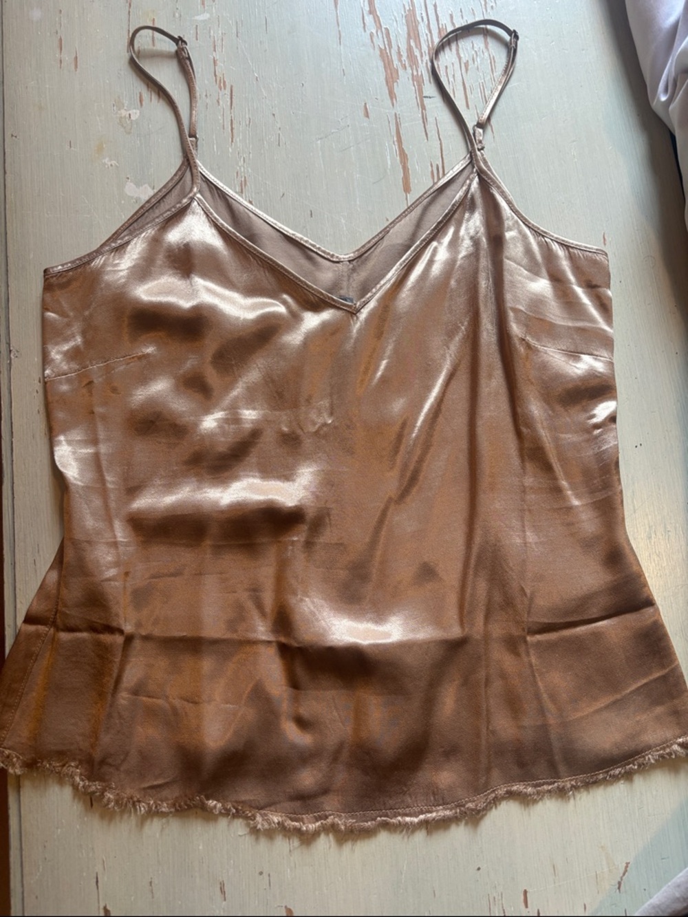 Raquel Allegra Metallic Bronze Slip Tank Top